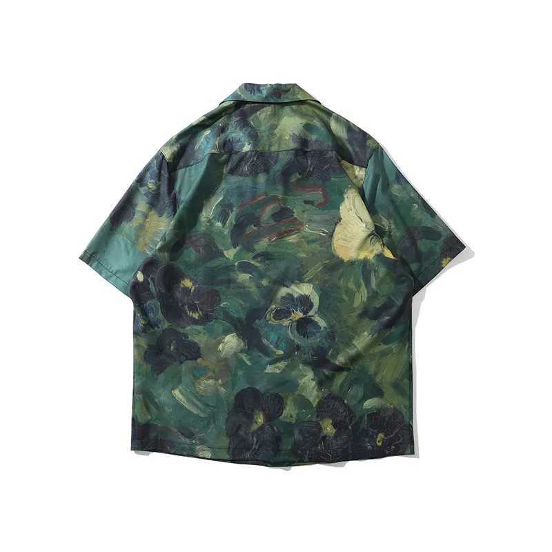 Flower oil painting mens shirt 2024 summer lightweight material mens top X250410