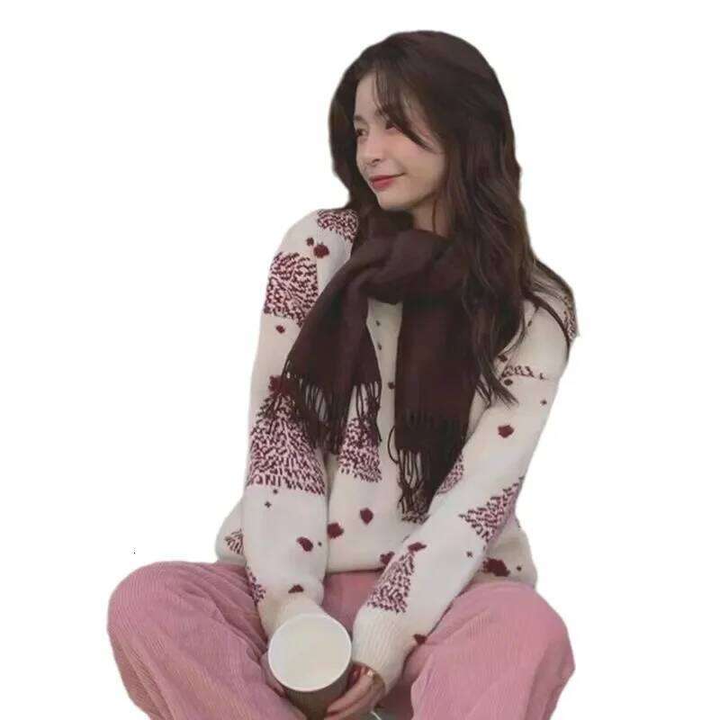 Korean Loose Thickened Long Sleeve Round Neck Christmas New Year Sweater Women's Outerwear Knittedwear Warm Cozy Winter Top Designer Sweater Wome