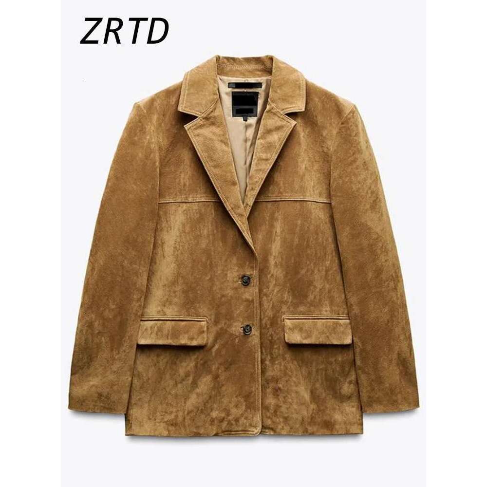 Elegant Women's Suede Jackets Loose Lapel Single Breasted Long Sleeve Female Coats 2025 Spring Lady Street Commute Outwear New