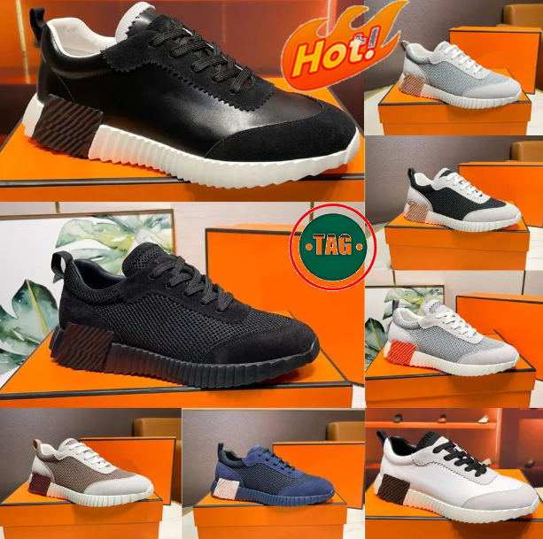 Designer Bouncing H Sneaker Men Casual Leather And Mesh Lace Up Sports Runner Shoes Rubber Sole Man Low Street Style H Word Top quality Eur36-45