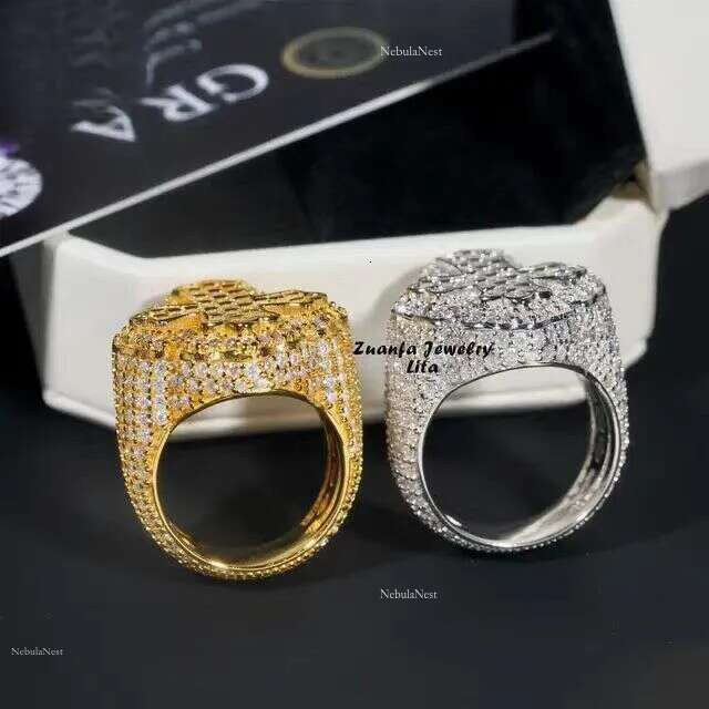 Tingjie's new cross, square sugar, zircon ring, personalized hip-hop trendy couple accessory