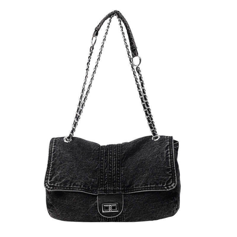 Denim women's summer fashionable large capacity chain shoulder high-end commuting tote wandering bag, 2025 new casual fashion trend