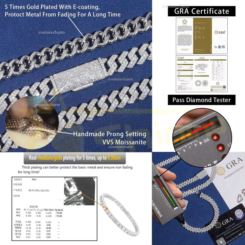 RTS Hot Selg Pass Tester Sier 6mm 8mm 10mm Two Rows Iced Out Hip Hop VVS Moissanite Dia Cuban k Chain