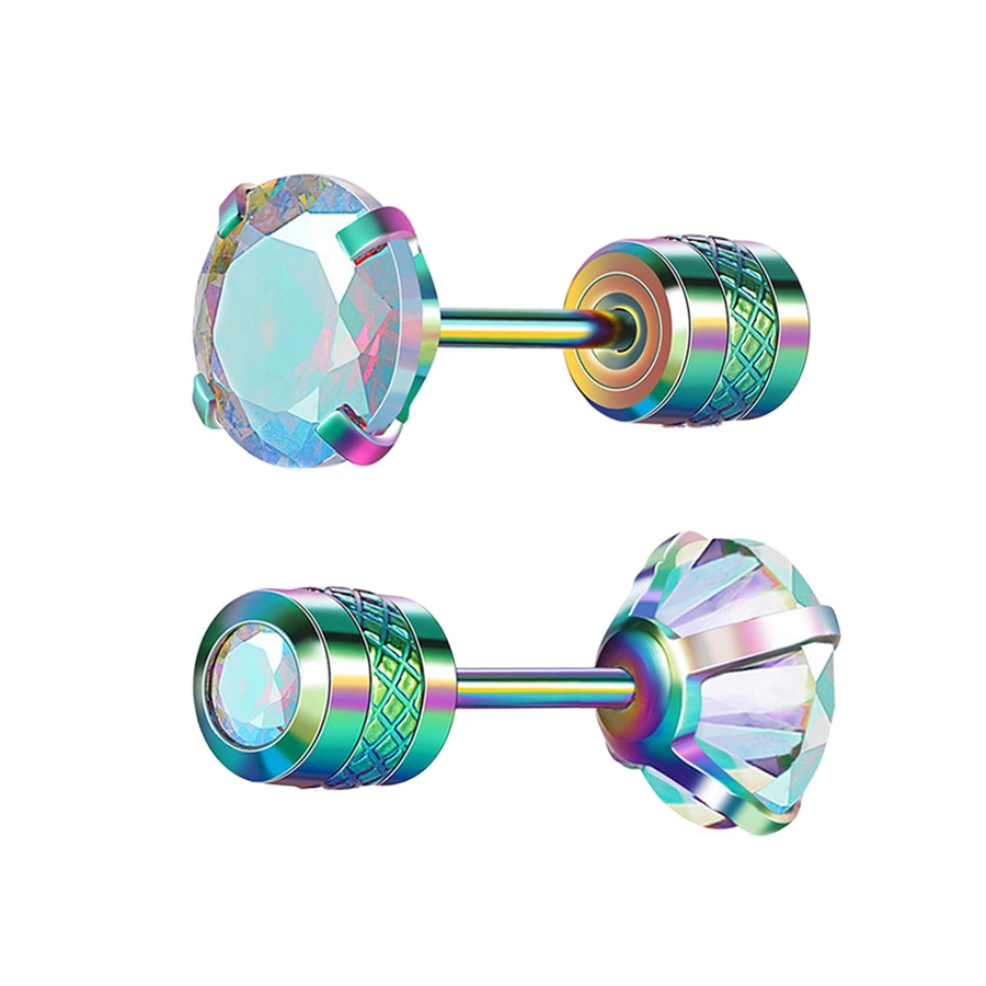 1pair Laser Diamond Medical Stainless Steel AB Crystal Zircon Ear Studs Earrings Black Gun Plated Tragus Cartilage Hypoallergenic Screws Piercing Jewe