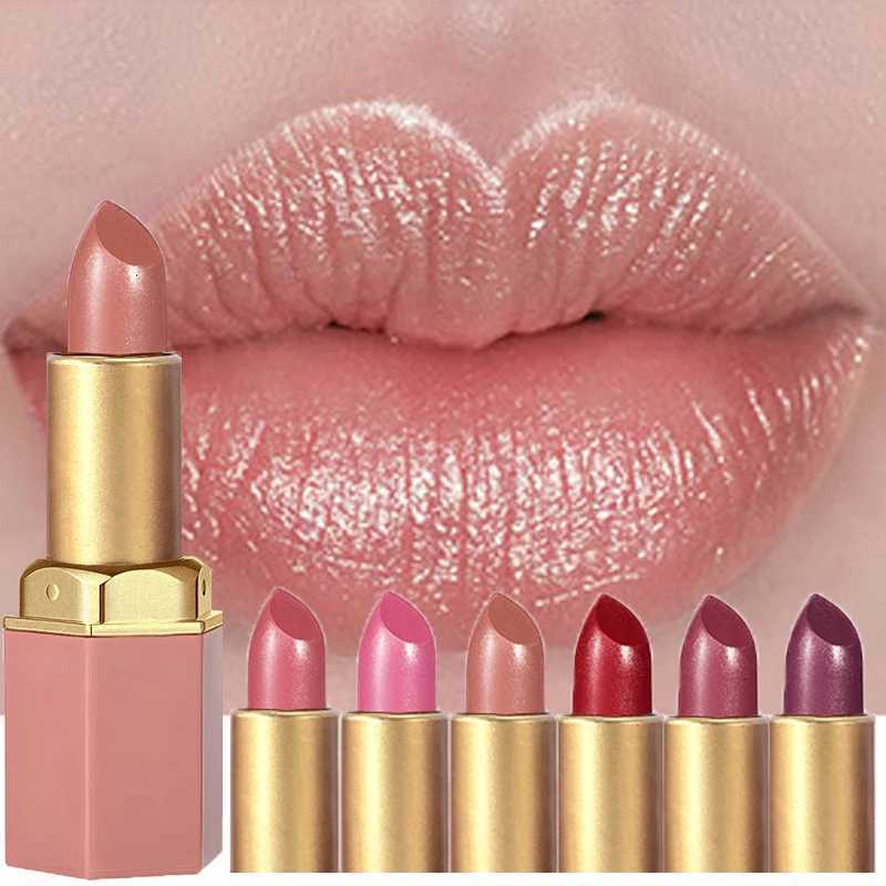 Shimmer Coral Metallic Lipstick Glitter Diamond Waterproof Lip Gloss High Pigment Shiny Sparkling Pearl Pink Lipstick CosmeticsT251110
