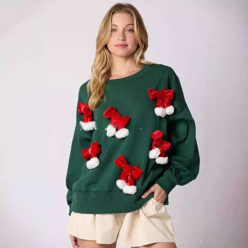 Christmas Bow Decor Long Sleeve Casual Pullover Sweatshirt Fashion Tops Winter Clothes Women Sueter Mujer Designer Sweater Women
