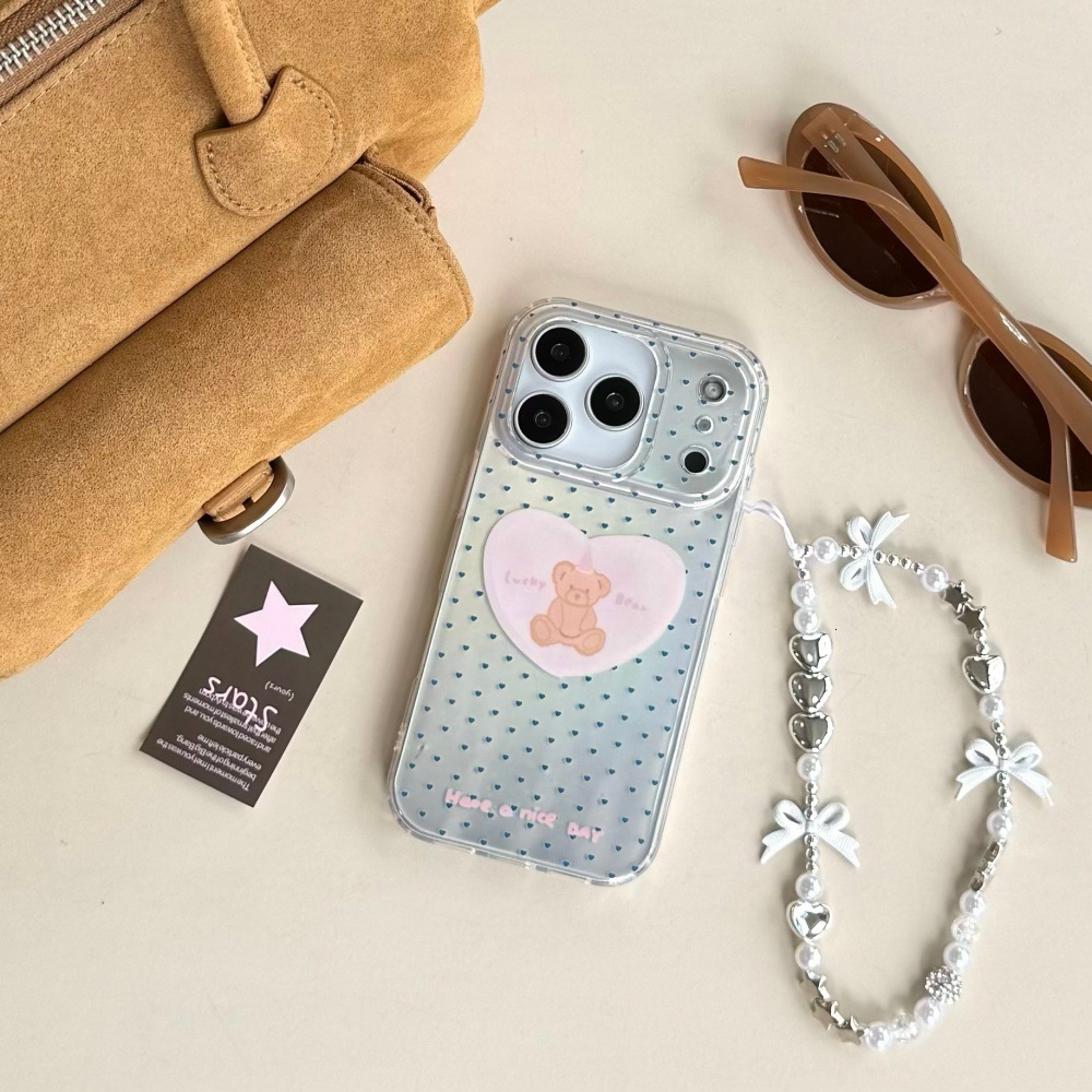 Polka Dot Heart Bear Phone Case Suitable for iPhone 17 Pro Max Protective Cover Cartoon iPhone 16/15 Pro
