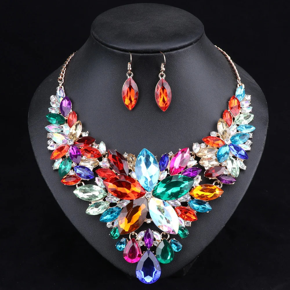 Fashion Crystal Jewelry Sets Bridal Necklace Earrings Sets Wedding Party Jewelery Dress Jewellery Decoration Accessories 250409