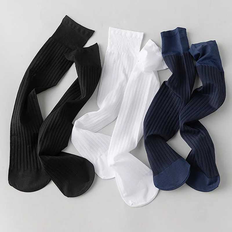 3 pairs of mens long silk socks thin nylon strips breathable and soft below Kn calf wearing crew socks gentleman X250410