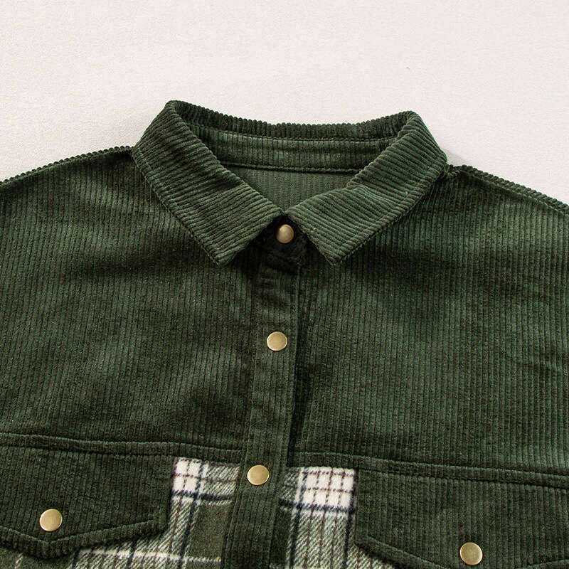 Wish Cross-Border Amazon Foreign Trade European and American Plaid Color-Block Corduroy Jacket 2025 Autumn Winter Long Sleeve Top for Women