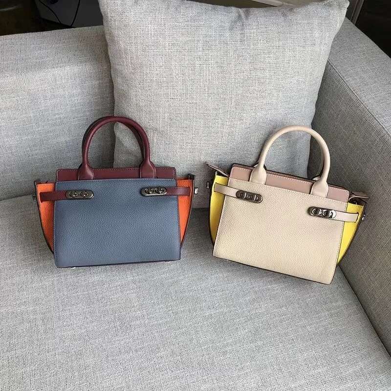 Women Handbag Genuine Leather Panelled Pattern Female Shoulder Meaaenger Trapeze Bag
