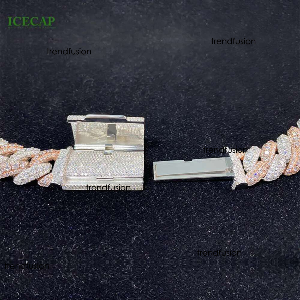 Custom Necklace Sier Vvs Moissanite 2 Tone Round Cut Dia Personality Lock Catch Cuban k Chain for Men