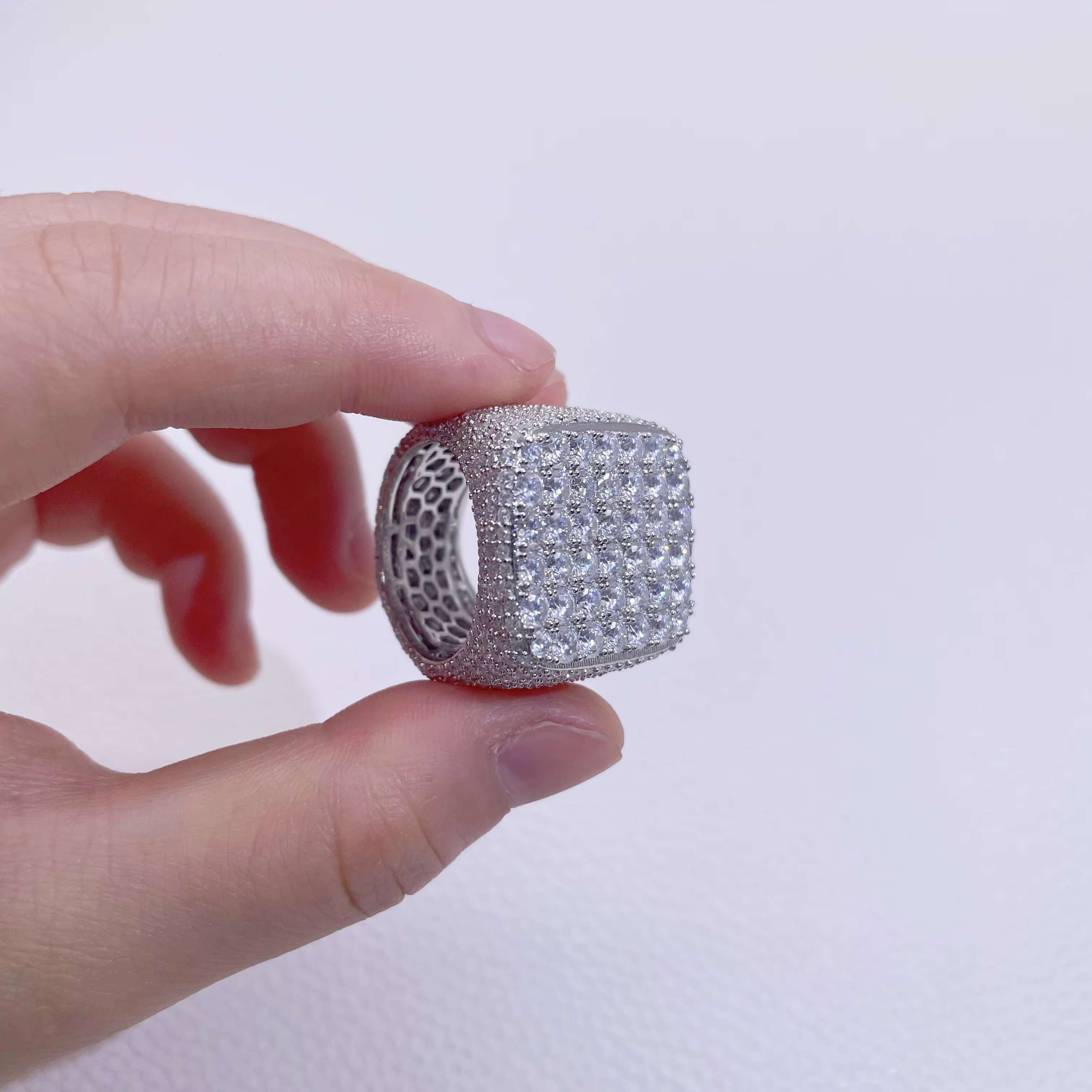 Hip Hop Ring Mens Jewelry White Gold Plated Iced Out 925 Sterling Silver Moissanite Pinky Rings