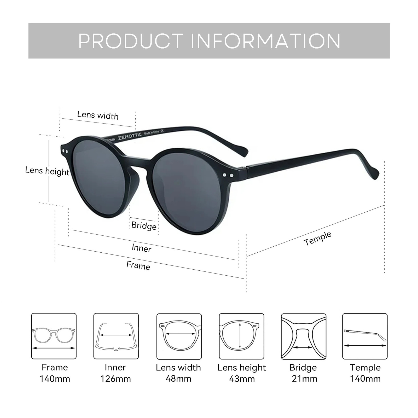 ZENOTTIC S size Retro Round Polarized Sunglasses Mens Small UV400 Goggles 250410