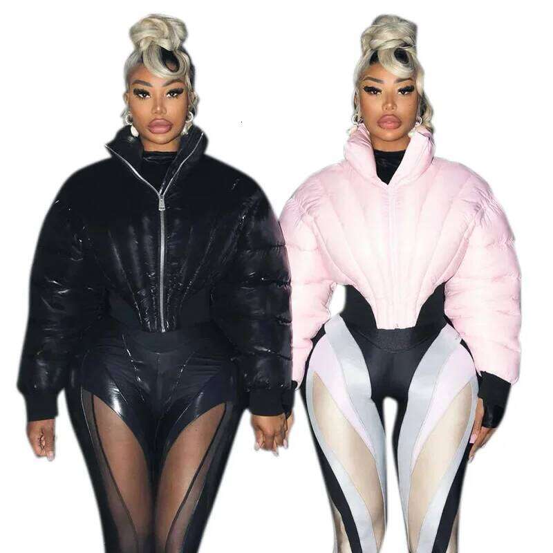 Y23tp407 Women's Winter Solid Color Lapel Zipper Long Sleeve Waist Tie Puffer Jacket Cotton Padded Coat For Ladies