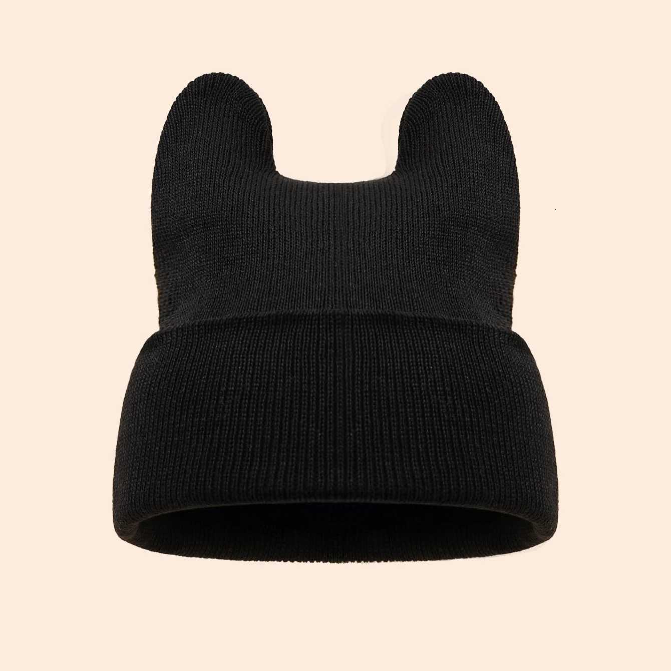 Cute Ears Solid Color Knitted Hat Trendy Cute Cartoon Knitted Hat Autumn/Winter Outdoor Warm Hat BeaniesXJ251110