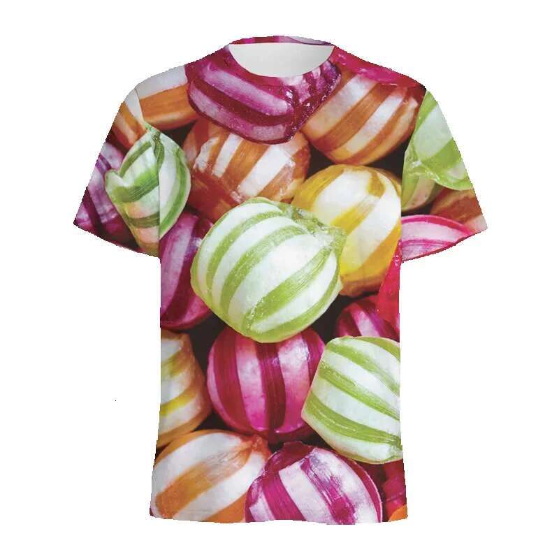 Summer round neck short sleeved colorful pattern men's full printed candy casual oversized T-shirt