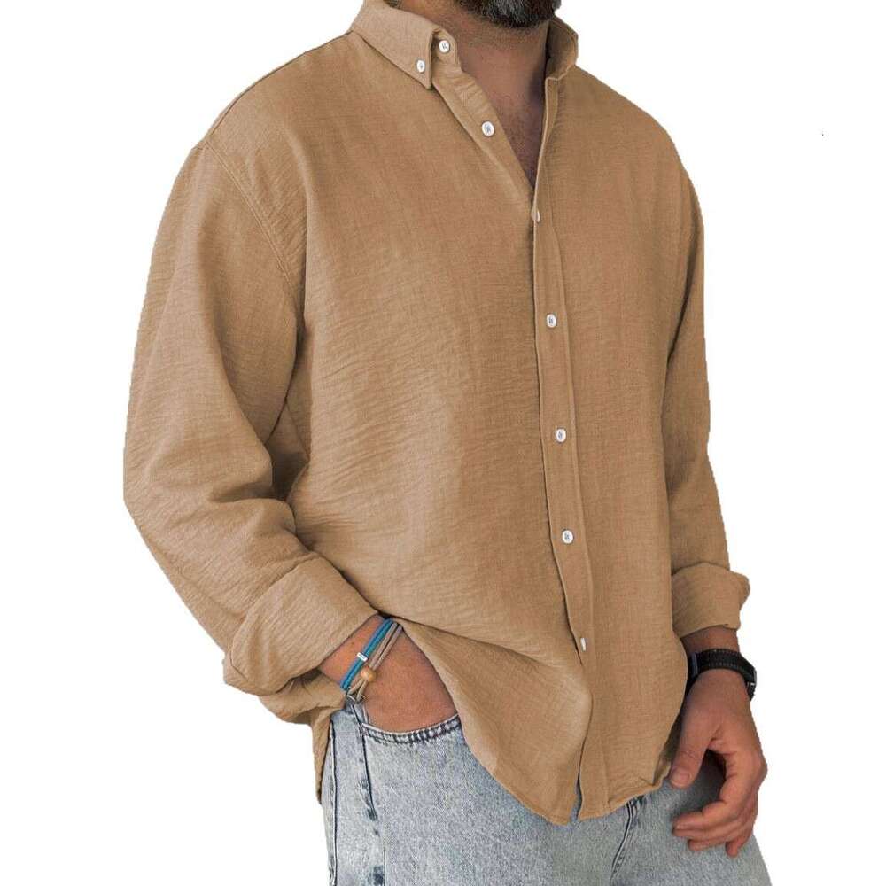 Amazon New Clothing Export Washed Cotton Button Long Sleeve Men's Shirt