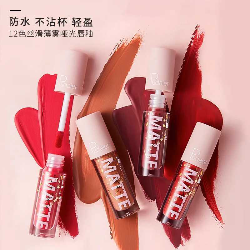 Pudaier 12 Color Nude Red Matte Liquid Lipstick Set Non-stick Cup Waterproof Lip Gloss Womens Makeup Long-lasting Lipgloss KitsT251110