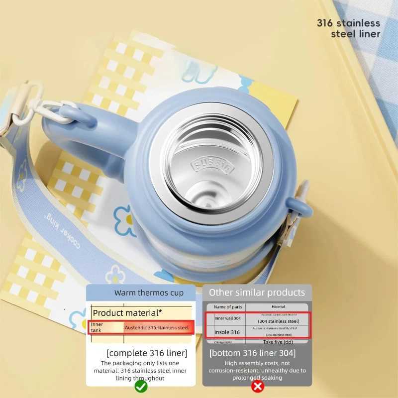 Fashionable cup Fashionable cup in Stock Thermos g 316 Stainless Steel Children Straw Cup with Handle He Coffee Cup Outdoor Travel Water Bottle Y25111