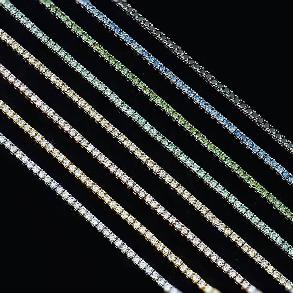 Hip Hop Real 925 Silver 100 Pass Diamond Jewelry 2mm 3mm 4mm 5mm 6mm Blue Green Moissanite Tennis Chain Necklace