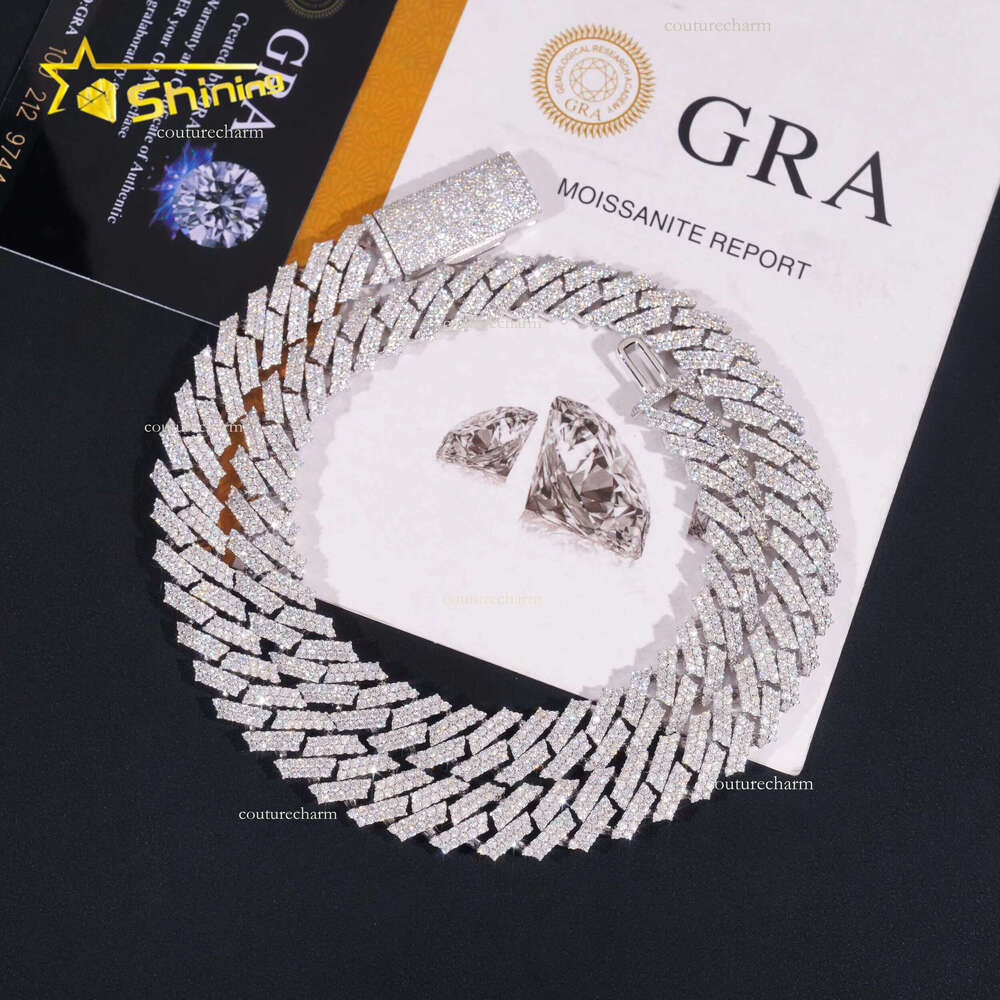 Promotion Factory Price Hip Hop Jewelry 12mm Solid Sterg Sier Gold Plated GRA VVS Iced Out Moissanite Cuban k Chain