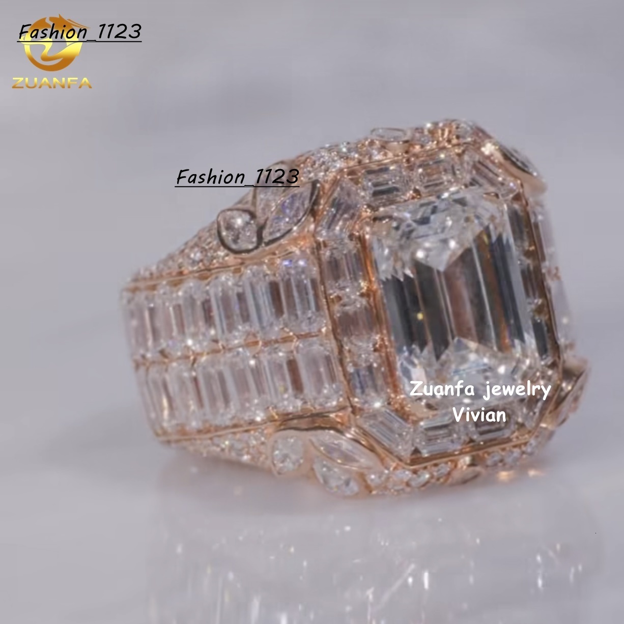 GRA Certificated Iced Out Fine Jewelry Sterling Silver 925 Hip Hop Jewelry Iced Out VVS Moissanite Diamond Custom Ring