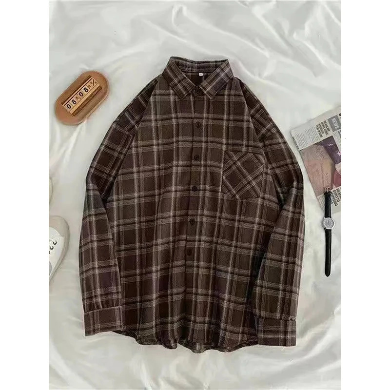 MEXZT retro oversized plain weave shirt womens street clothing long sleeved shirt Harajuku Korean style loose pocket casual full matching top 250409