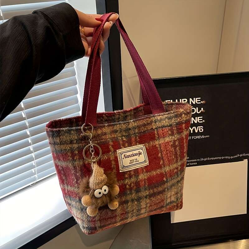 Bag Women S Single Shoulder Tote Colors Autumn Winter Fashion High Sensitivity Versatile Plaid Checkered Large Capacity Durable Zipper Closure