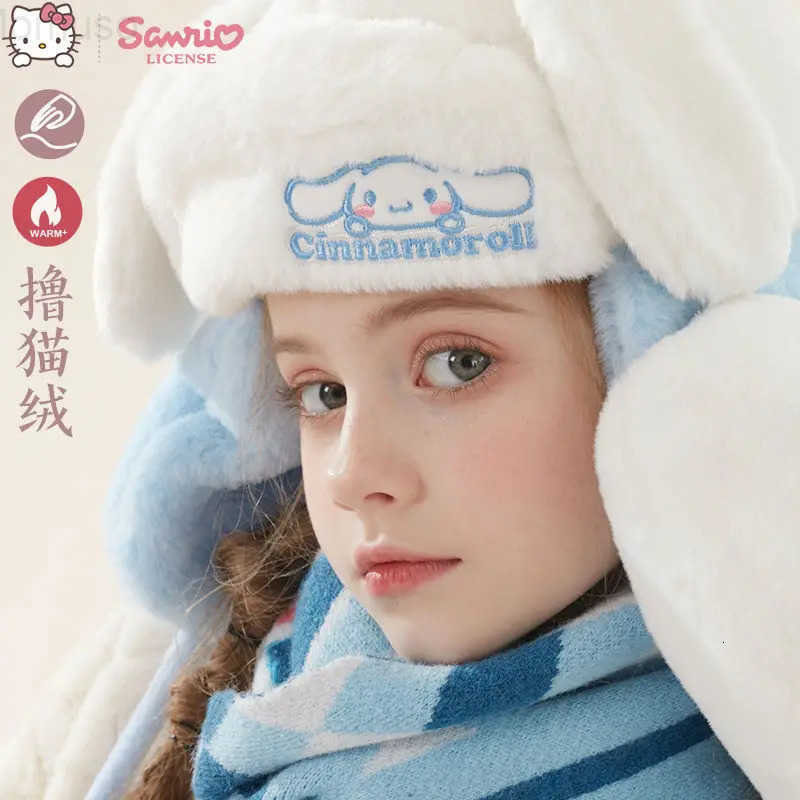 Sanrio Kawaii KUROMI MY MELODY Girls Hat Thickened Plush Autumn and Winter Childrens Warm Winter Cinnamorol Ear Protection Hat H251110