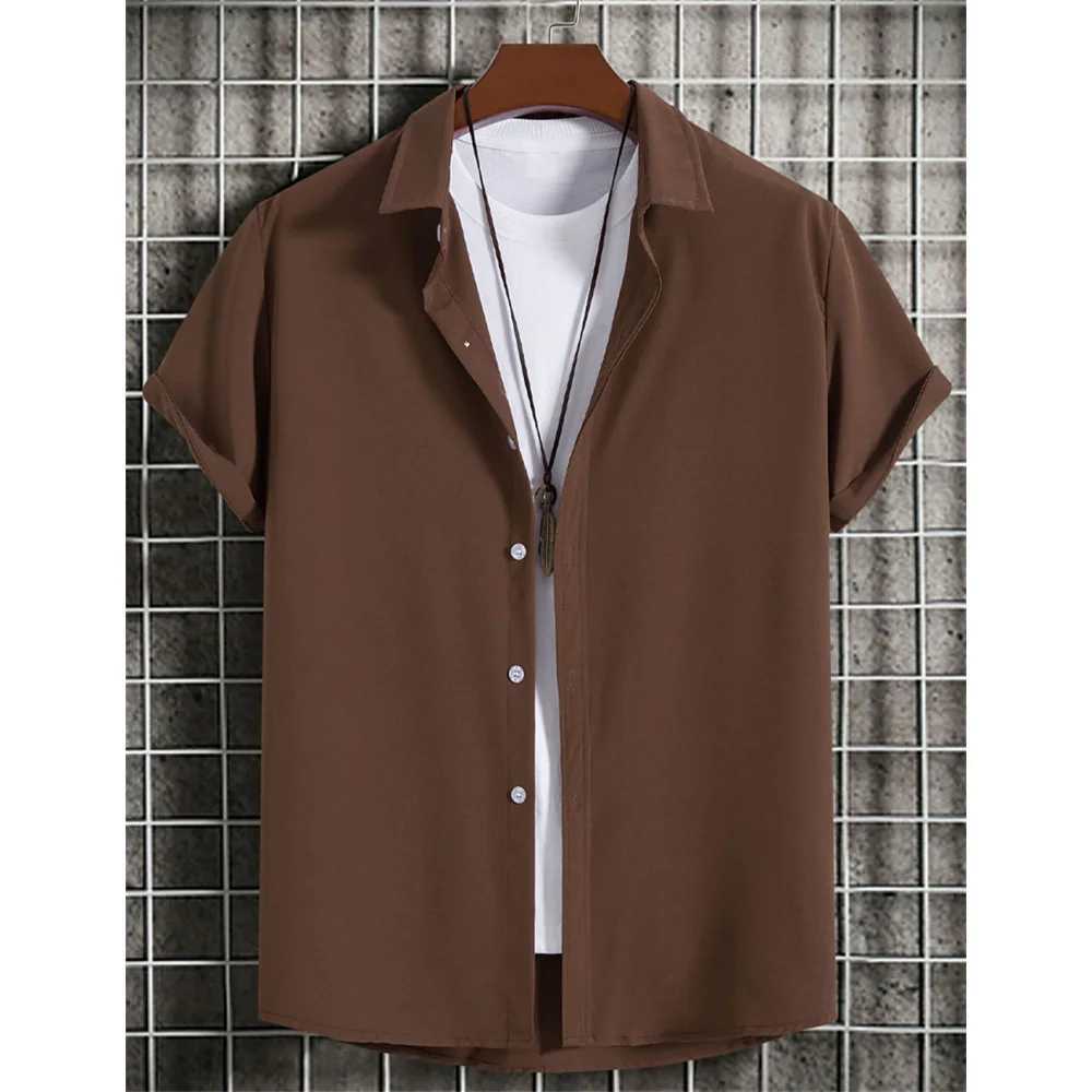 Mens 3D printed solid color Hawaiian shirt short sleeved mens casual shirt beach party clothing summer fashion top X250410