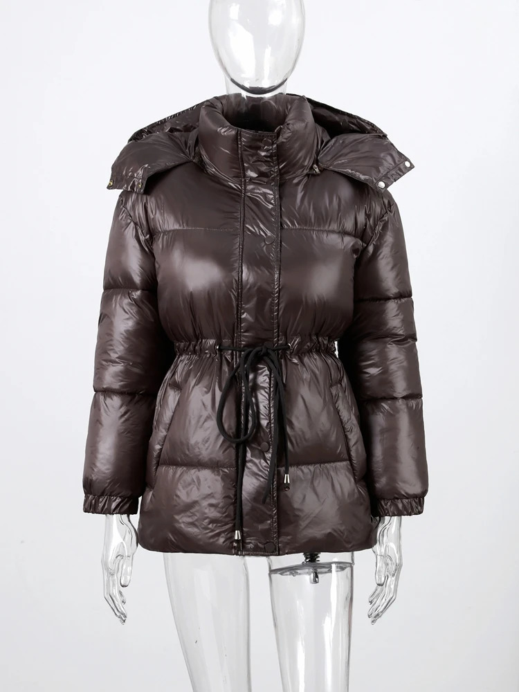 Casual Hooded Thicken Cotton Jackets Womens Loose Full Sleeves Zipper Lace-up Coats 2025 Autumn Winter Ladies Solid Outwear 251107