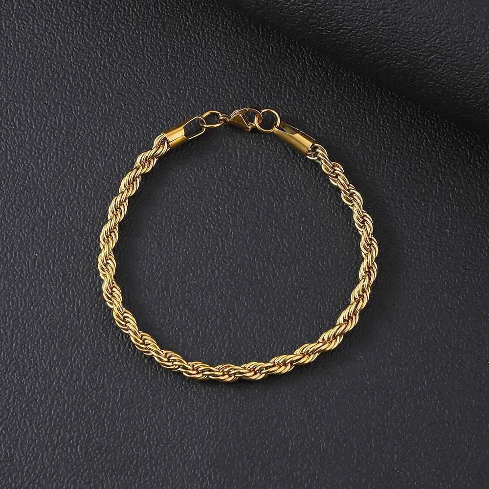 Stainless Steel Bracelet For Women Men 2/3/4/5/6MM Gold Color Twisted Rope Chain Bangle Fashion Never Fade Jewelry AccessoriesT251110