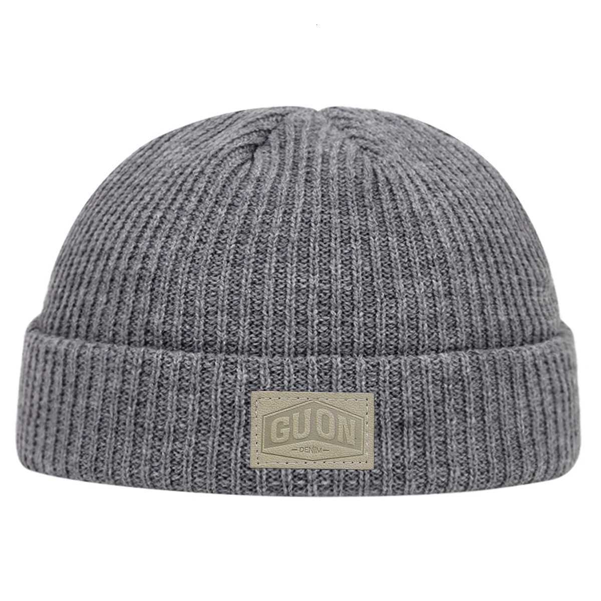 Unisex GUON DENIM Leather Label Beanies Hats Autumn and Winter Warm Knitted Hat Hip Hop Boy Girls CapsXJ251110