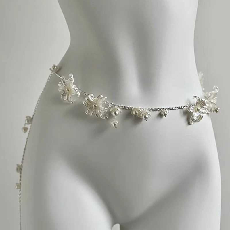 Korean style flower pearl tassel necklace womens sexy pearl Mti layer body chain retro stacked pearl sweater accessories X250410