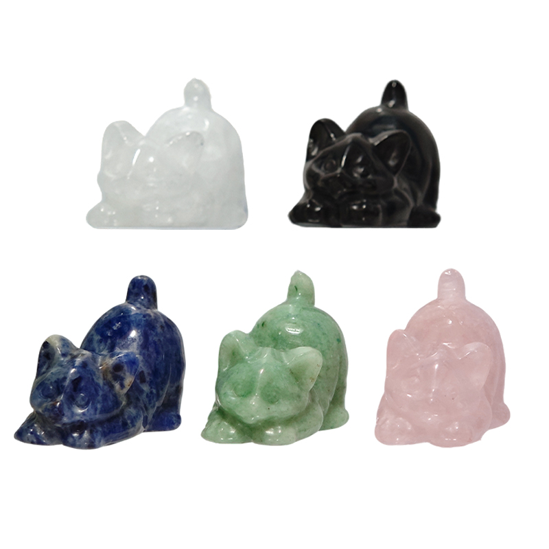 1.5-inch-long jade cat, carved handicrafts, natural crystal-made animal decorations, tabletop ornaments