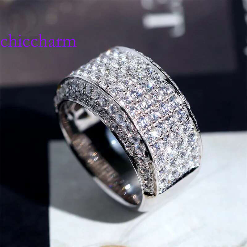 Size 8-12 Rulalei Brand Tycoon Wedding Rings Sparkg Jewelry Sterg Sier Pave White Moissanite Dia Party Eternity Engagement Ring For Men Gift