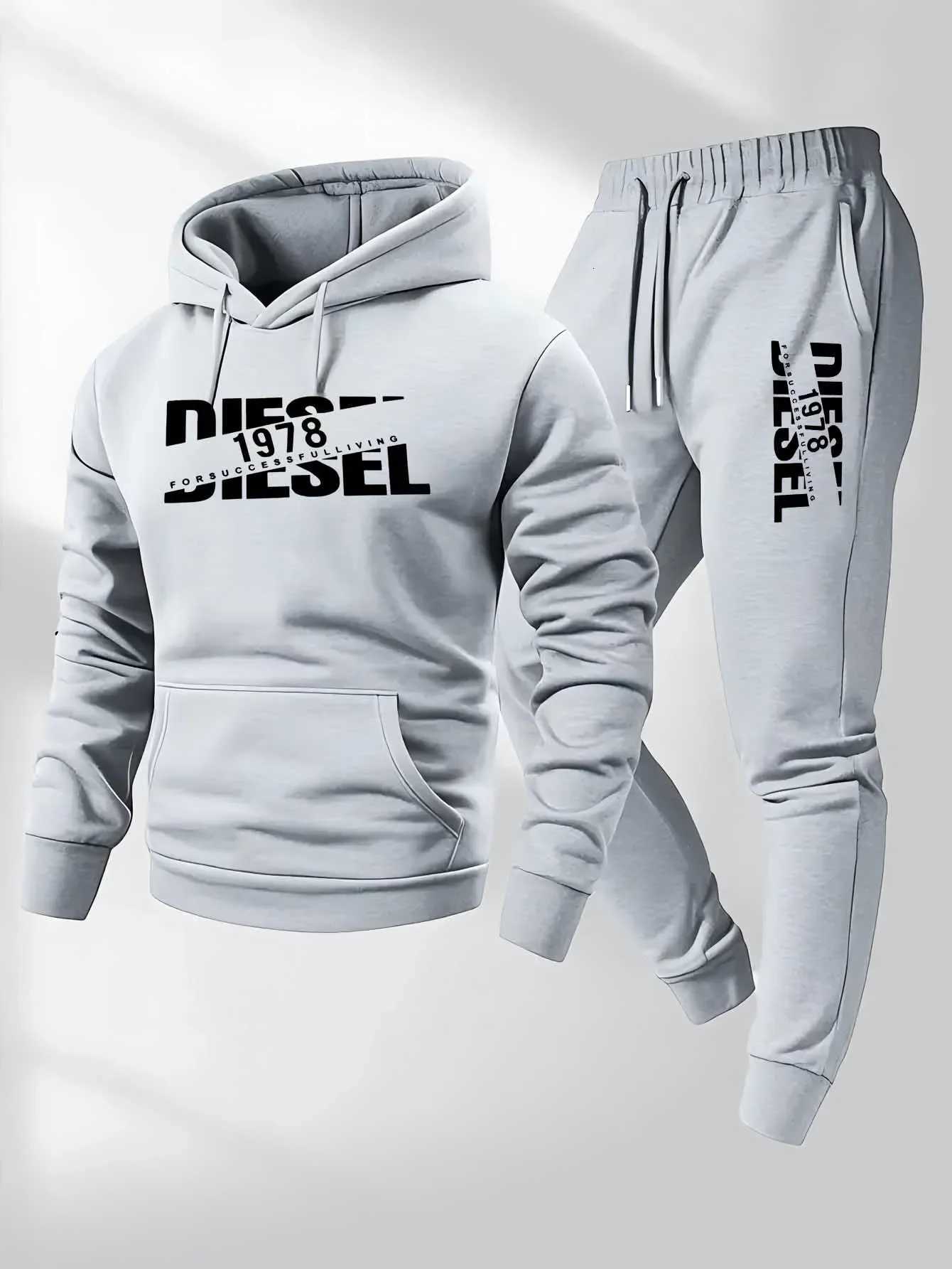 2025 Men Eco Friendly Tracksuit Fashion Print Hooded Sweatshirt and Sweatpants Two Piece Casual Unisex High Quality Polyester W251110