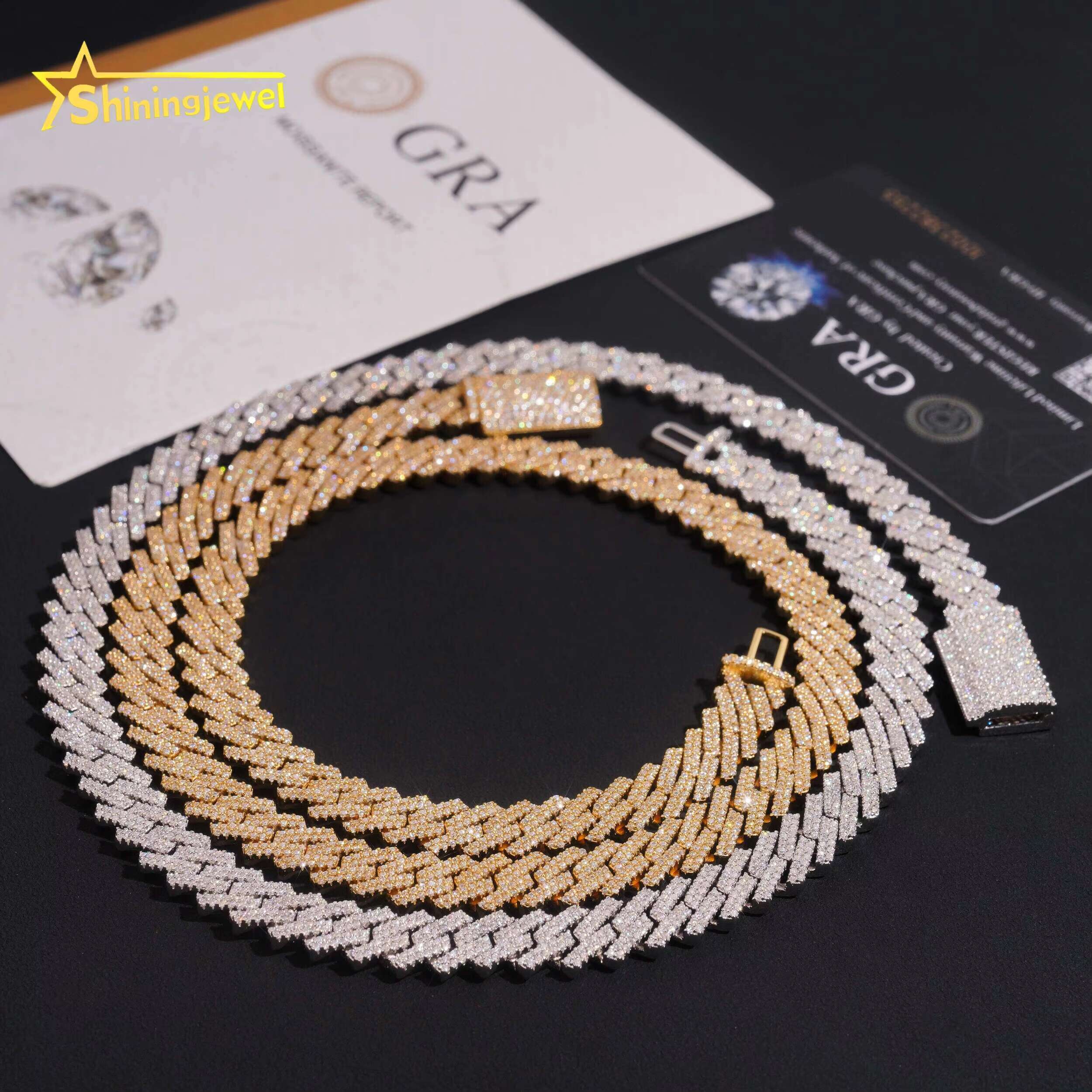 Large Stocks 10mm 2 Rows 925 Sterling Silver Hip Hop Jewelry Men Fashion Necklace Iced Out Moissanite Diamond Cuban Link Chain