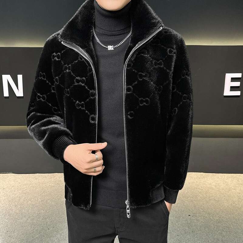 Men's Turn-Down Collar Thickened Faux Mink Fur Jacket 2025 Autumn Winter New Fashion Casual Versatile Coat For Youth