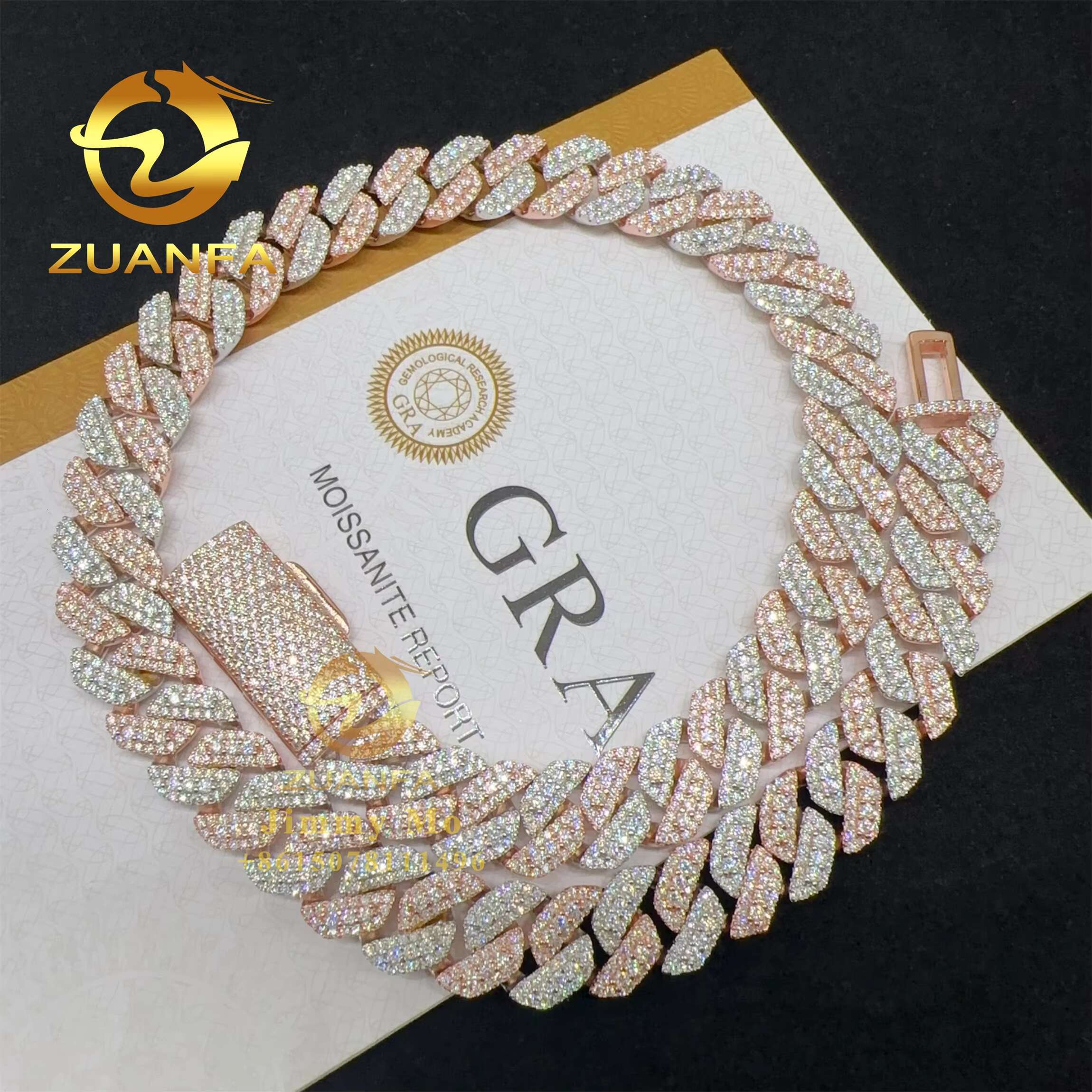 Luxury Pass Diamond Tester 925 Solid Silver 13mm Two Tone Color Iced Out Hip Hop Flawless Moissanite Diamond Cuban Link Chain