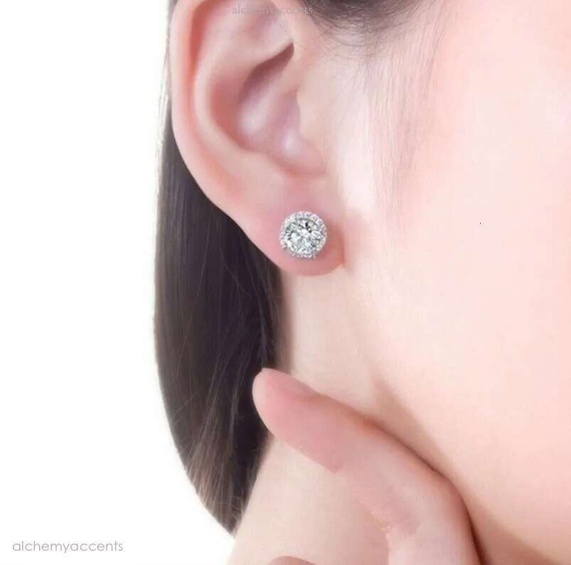 Ins Top Sell Stud Earrings Moissanite Dia Simple Fashion Jewelry Round Cut Gemstones Party High Quality Eternity Classical Women Circle Earring nice G