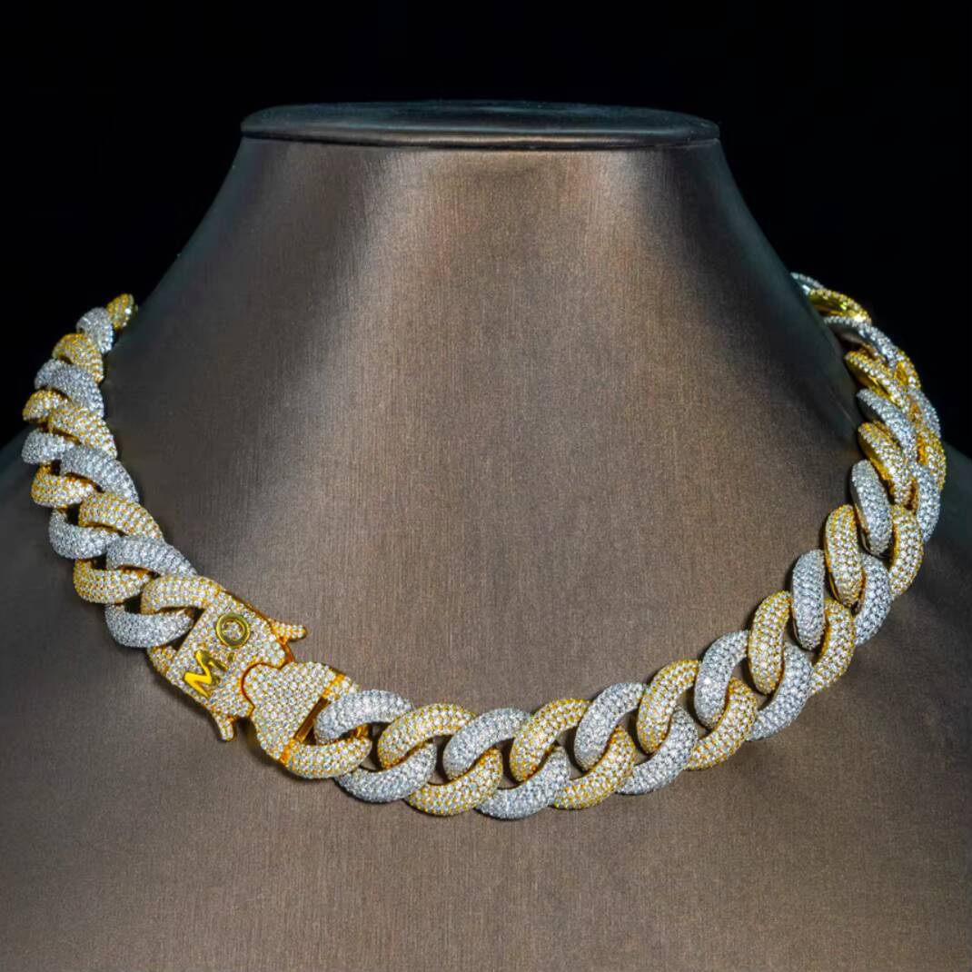 14mm 2-Rows Iced Cuban Link Chain VVS Moissanite Diamond Miami Cuban Bracelet Necklace for Men 925 Silver Jewelry