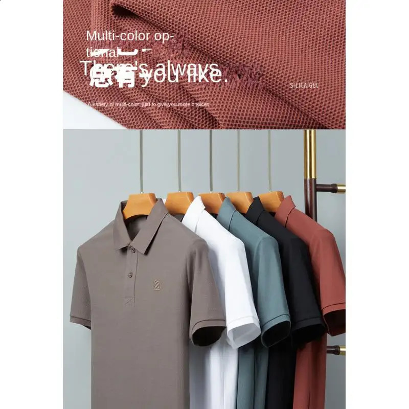 2025 Summer Selling Embroidered Mens 100% Pure Cotton Ice Silk Short Sleeved Casual Breathable Polo Shirt 250407