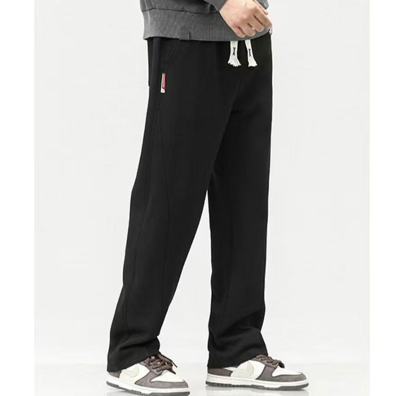 Men's Extra-Long Black Knit Pants - Loose Straight-Leg Trendy Trousers 3020