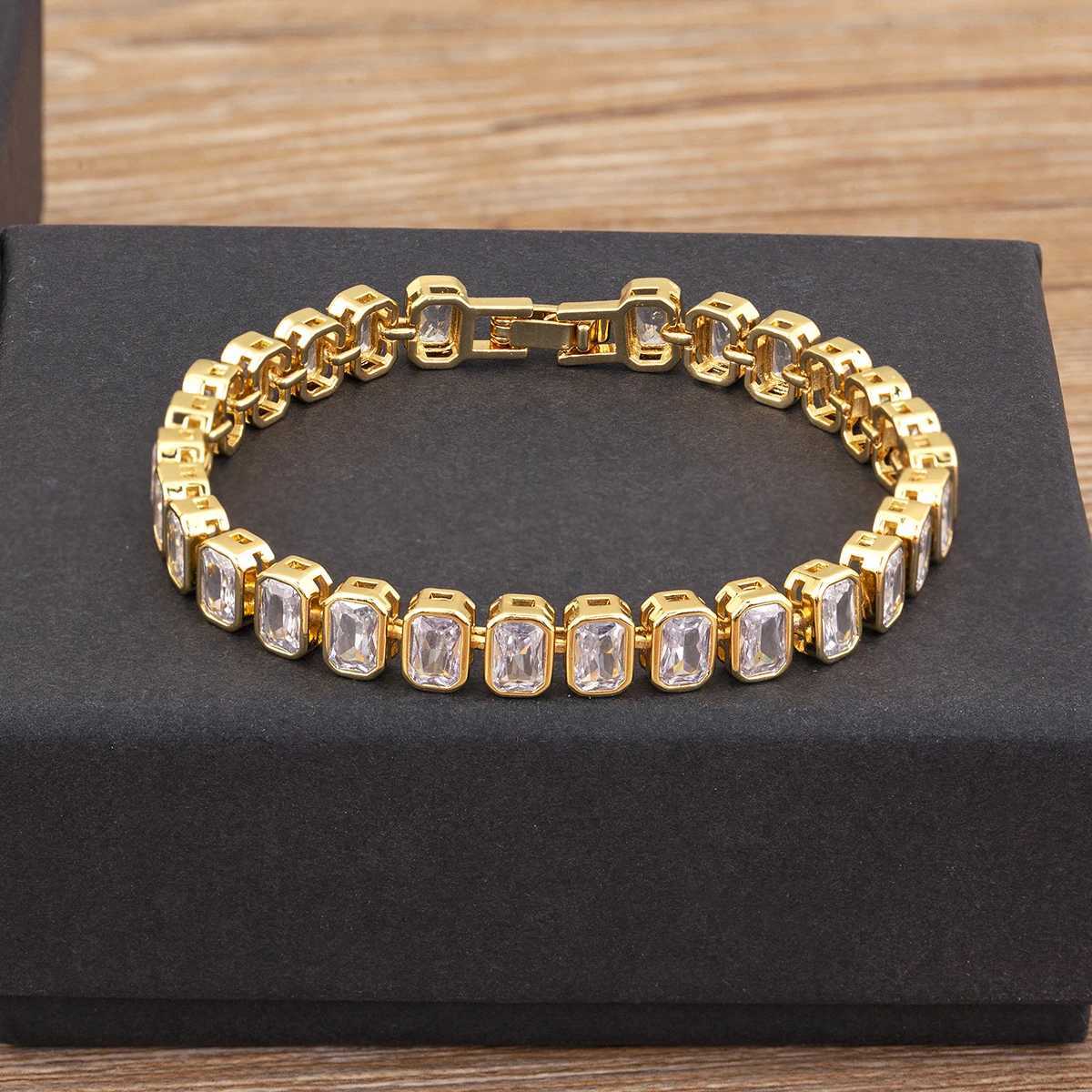 Nidin New Trendy Heart/Rectangular Shape Cubic Zirconia Charm Bracelets For Women Fashion Female OL Style Jewelry Birthday GiftsT251110