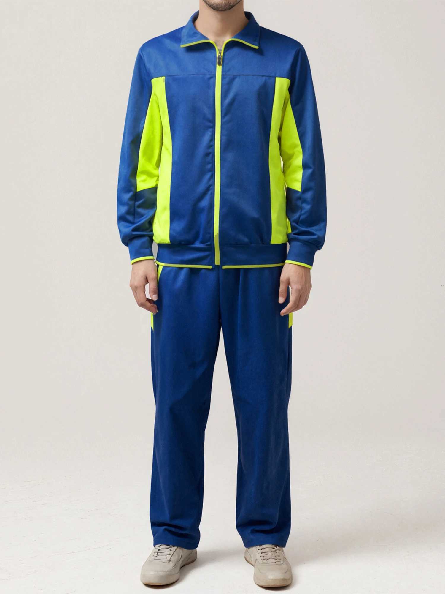 Men s 2 Piece Tracksuit Set with Long Sleeve Sweatshirt and Contrast Color Pants for Training and Active Wear W251110