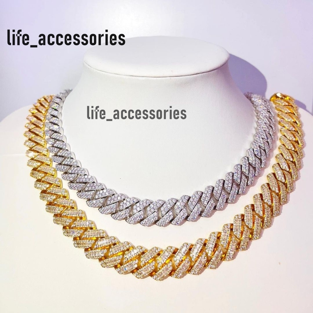 Hip Hop Cuban Chain White Yellow Gold Plating Iced Out 925 Silver VVS1 White D Moissanite Cuban Link Chain