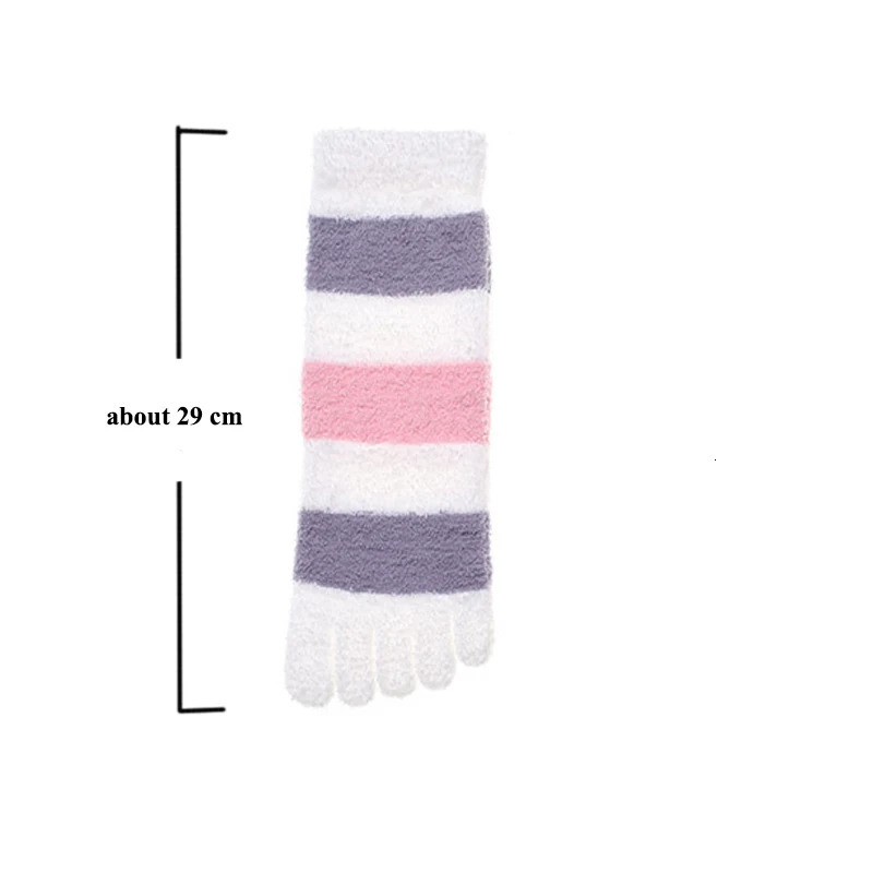 Winter Warm Socks with Fingers Women s Thick Coral Fleece Fluffy Bed Sock Soft Cozy Purple Striped Slipper Socks with Toes 251106