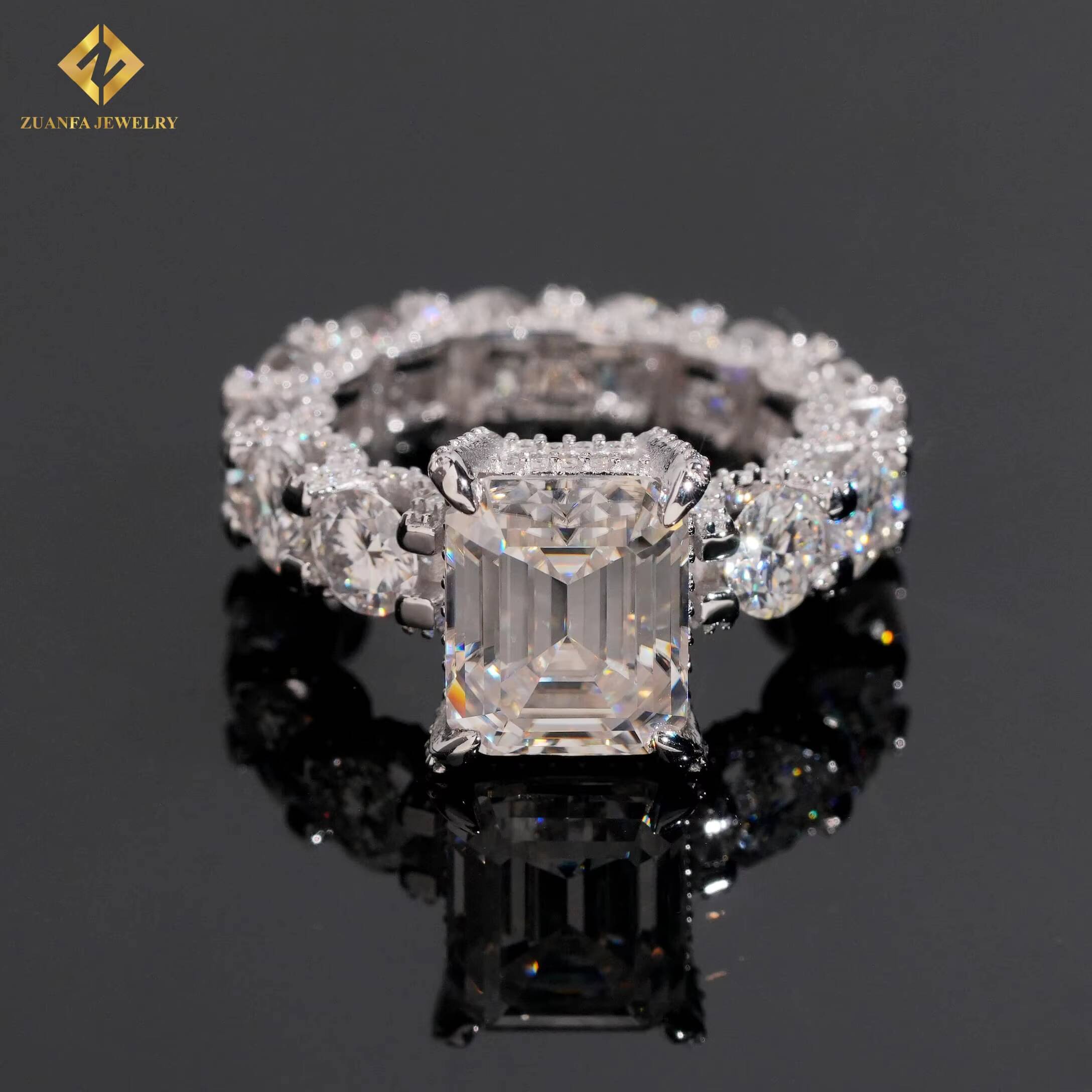 925 Sterling Silver Hip Hop Jewelry Fine Jewelry Emerald Cut 5ct Vvs Diamond Moissanite Custom Iced Out Ring